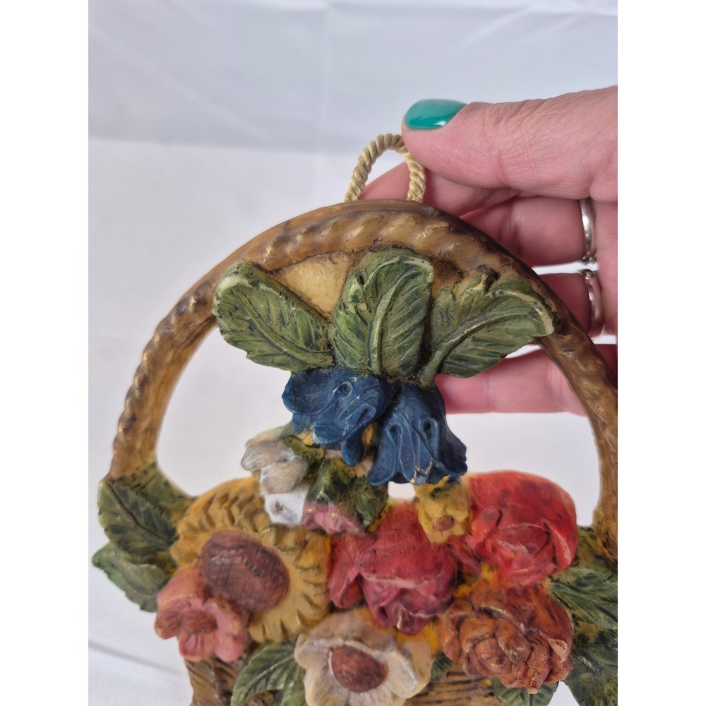 Vintage Folk Art Wax Wall Candle Floral Basket Hanging Cottagecore Decor - Picture 3 of 6